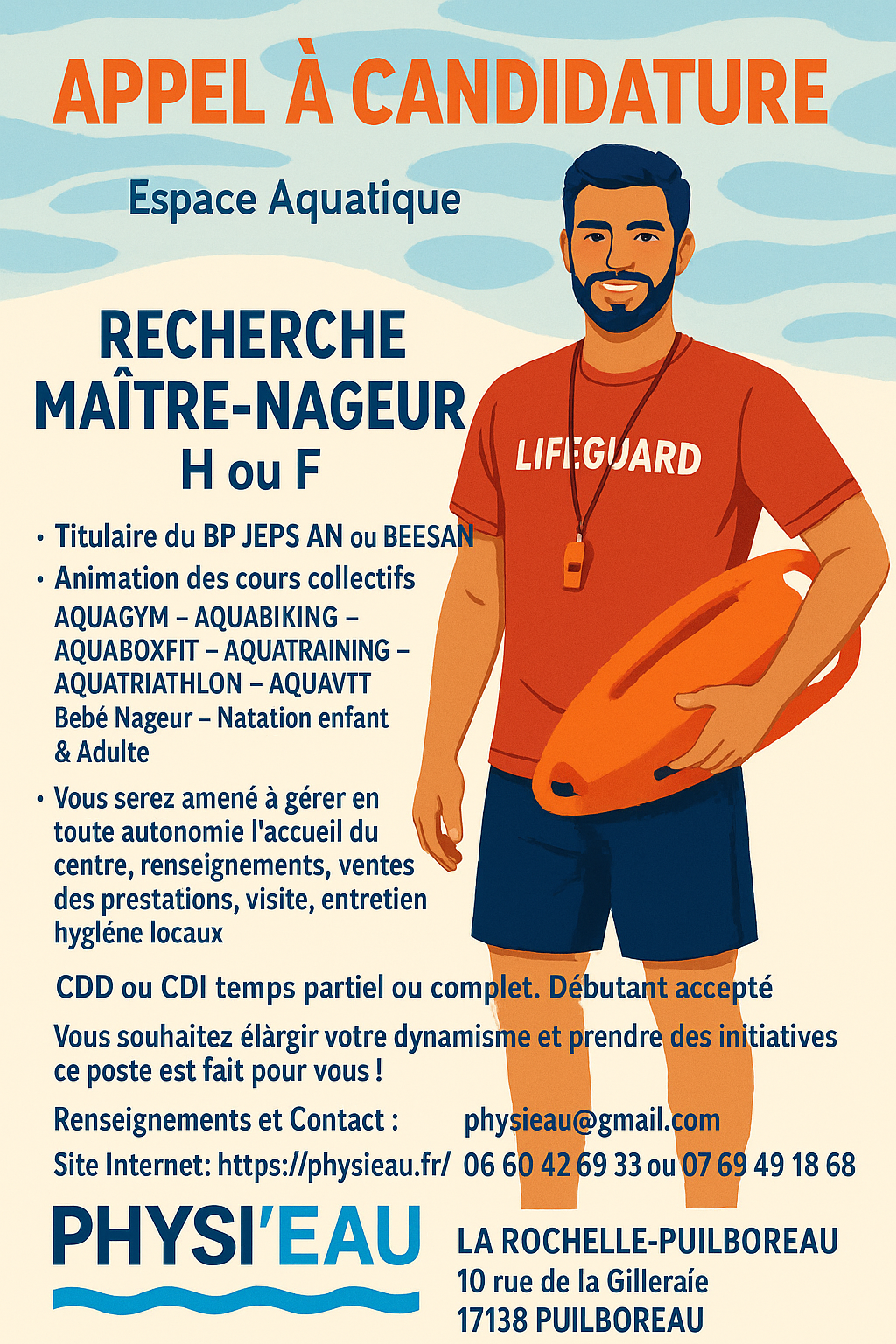 Offre d'emploi 2025 piscine Physieau La Rochelle Puilboreau